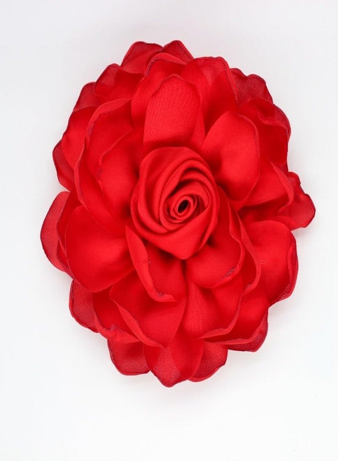 MarveBard Extra Large Satin Fabric Flower Brooch for Women Elegant Rose Camellia Floral Brooch Pin Handmade Big Satin Fabric Flower Statement Brooch Pin Vintage Clothing Hat Bag Accessories Christmas Wedding Bridal Birthday Jewelry (Red) - Image 3